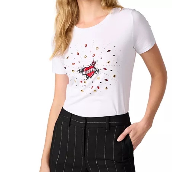 Karl Lagerfeld Paris Heart Patch Embellished Logo Tee sz S - Picture 1 of 12